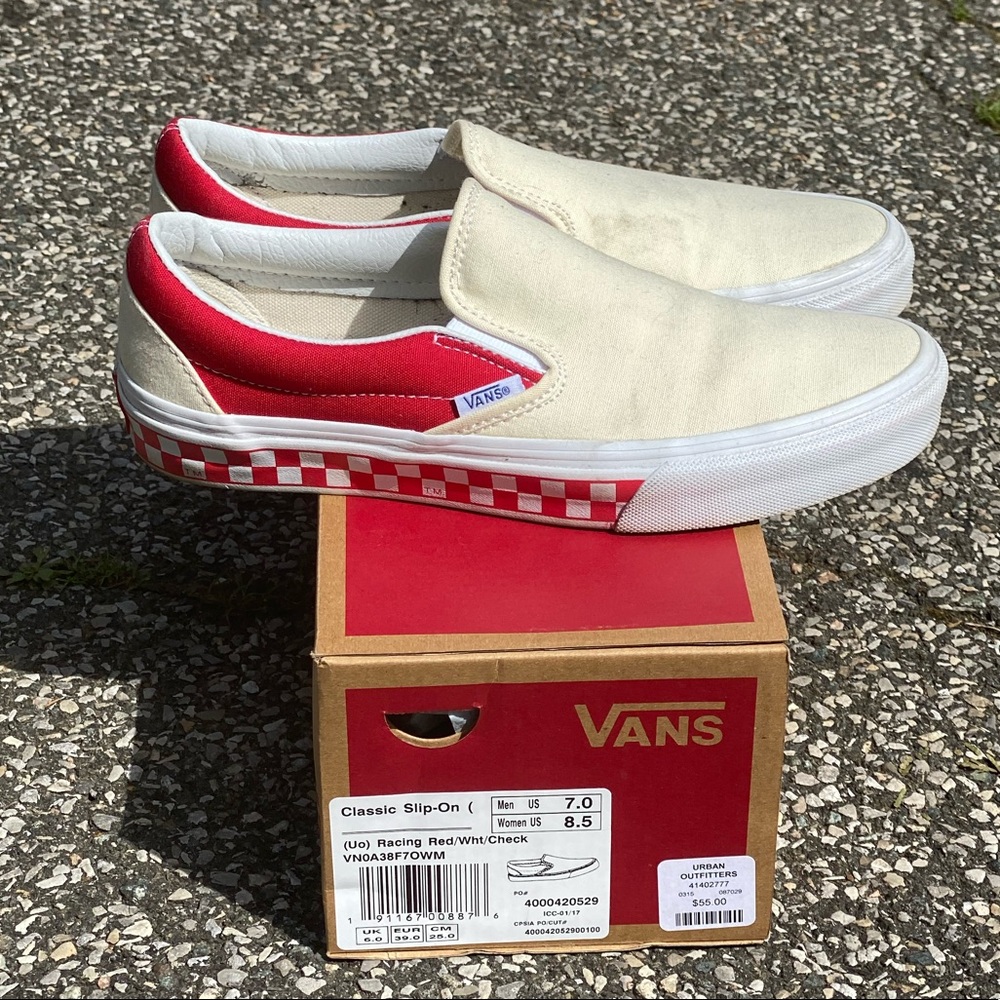 Vans Classic Slip-Ons (UO) Racing Red/White/Chex